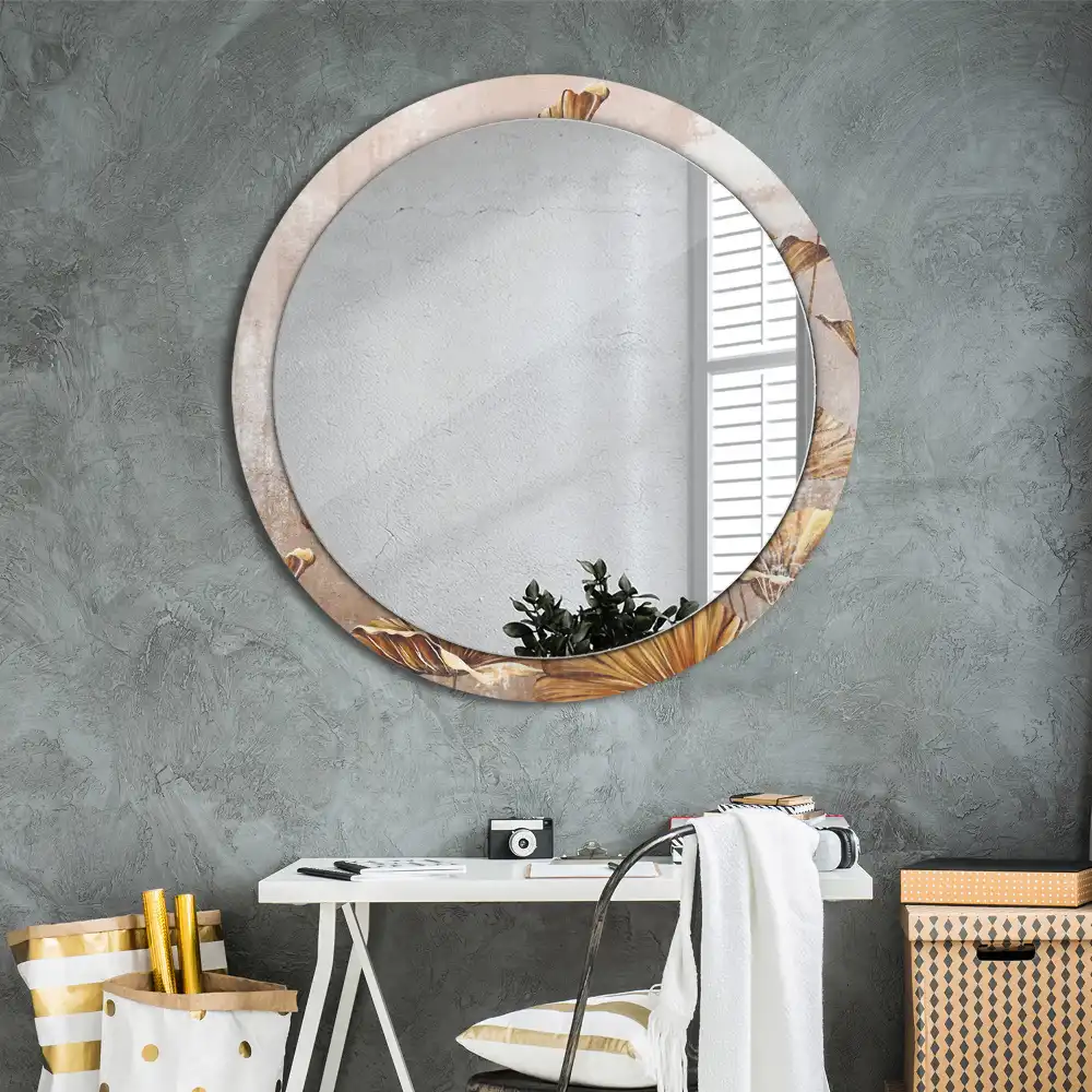 Round decorative mirror Boho leaves