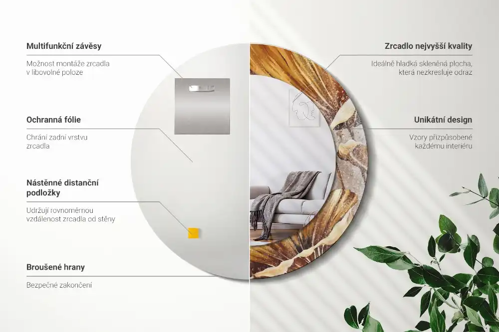 Round decorative mirror Boho leaves