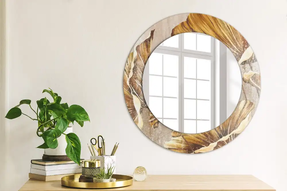 Round decorative mirror Boho leaves