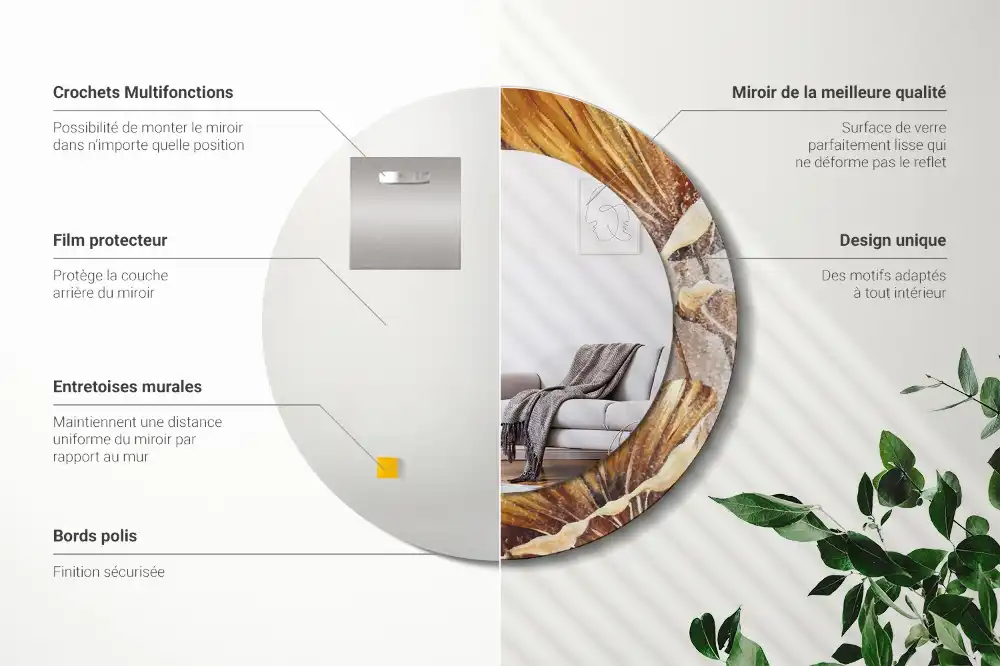 Round decorative mirror Boho leaves