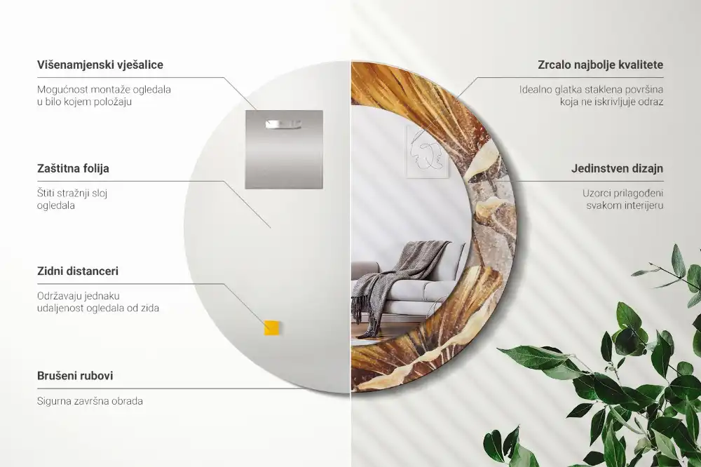 Round decorative mirror Boho leaves