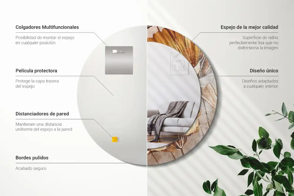 Round decorative mirror Boho leaves