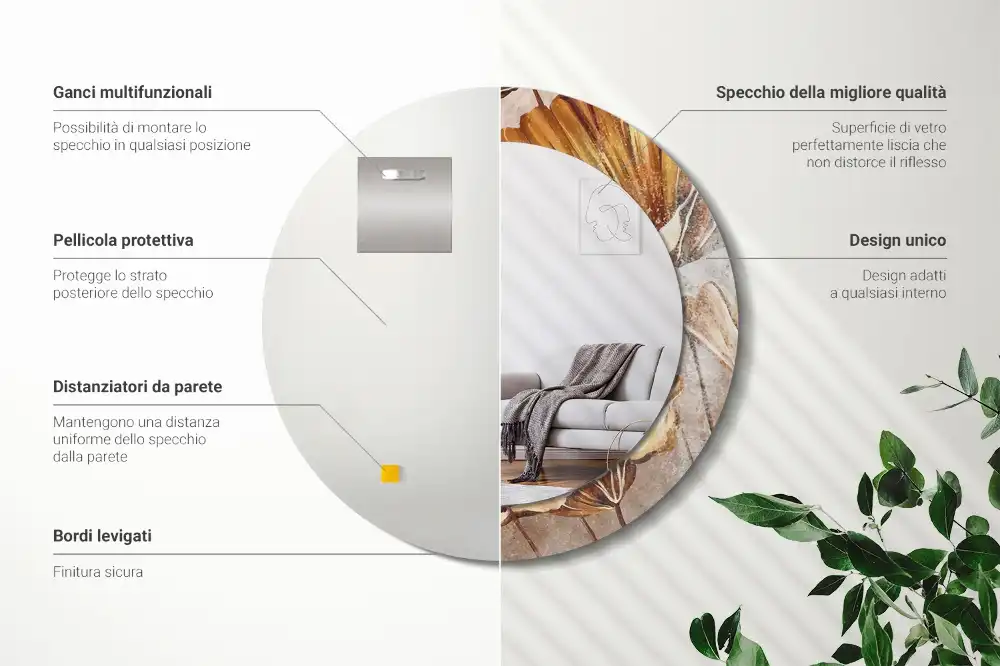 Round decorative mirror Boho leaves