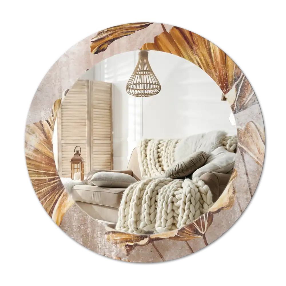 Round decorative mirror Boho leaves