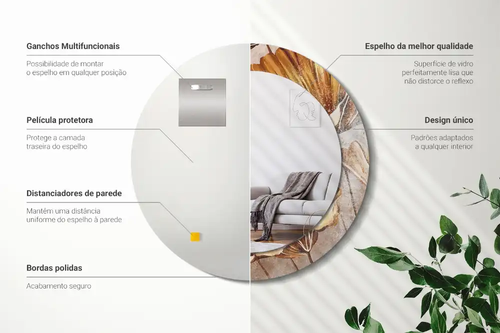 Round decorative mirror Boho leaves