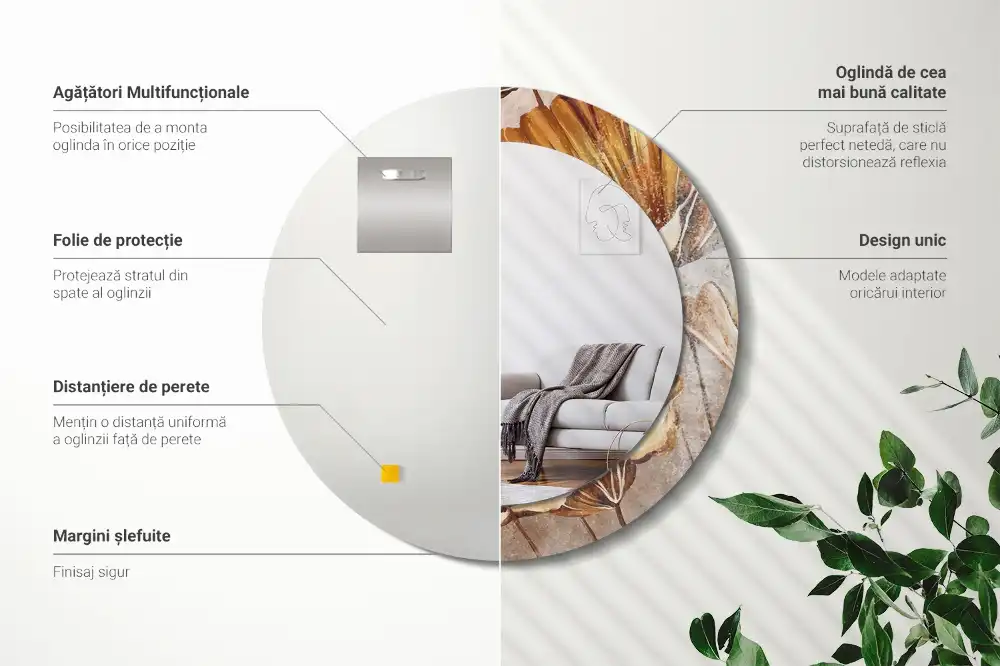 Round decorative mirror Boho leaves