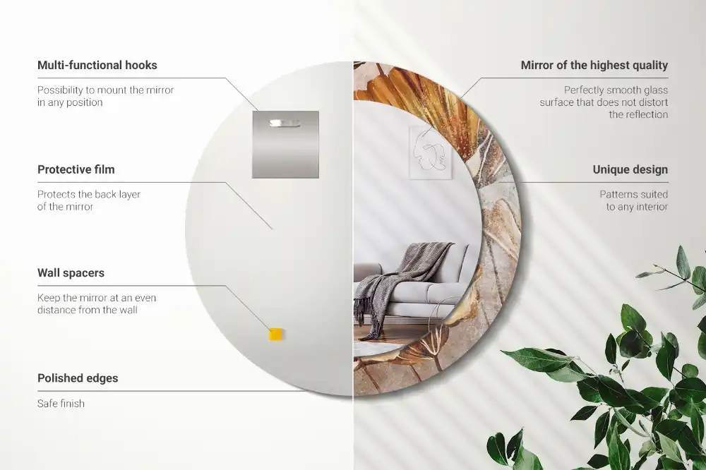 Round decorative mirror Boho leaves