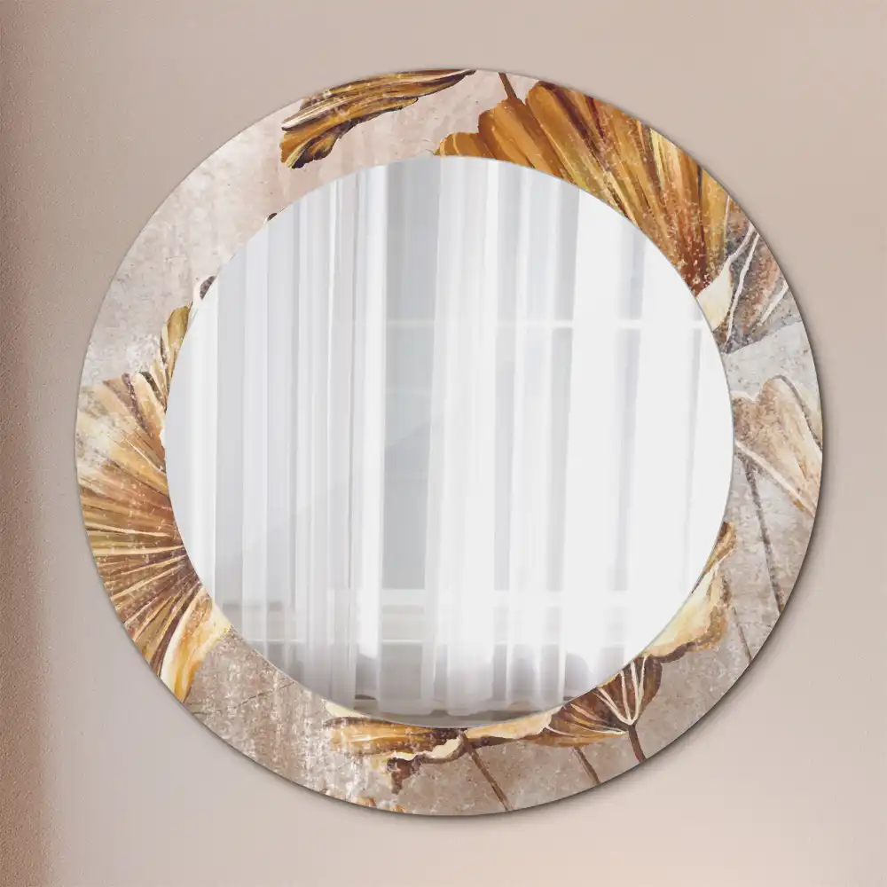 Round decorative mirror Boho leaves