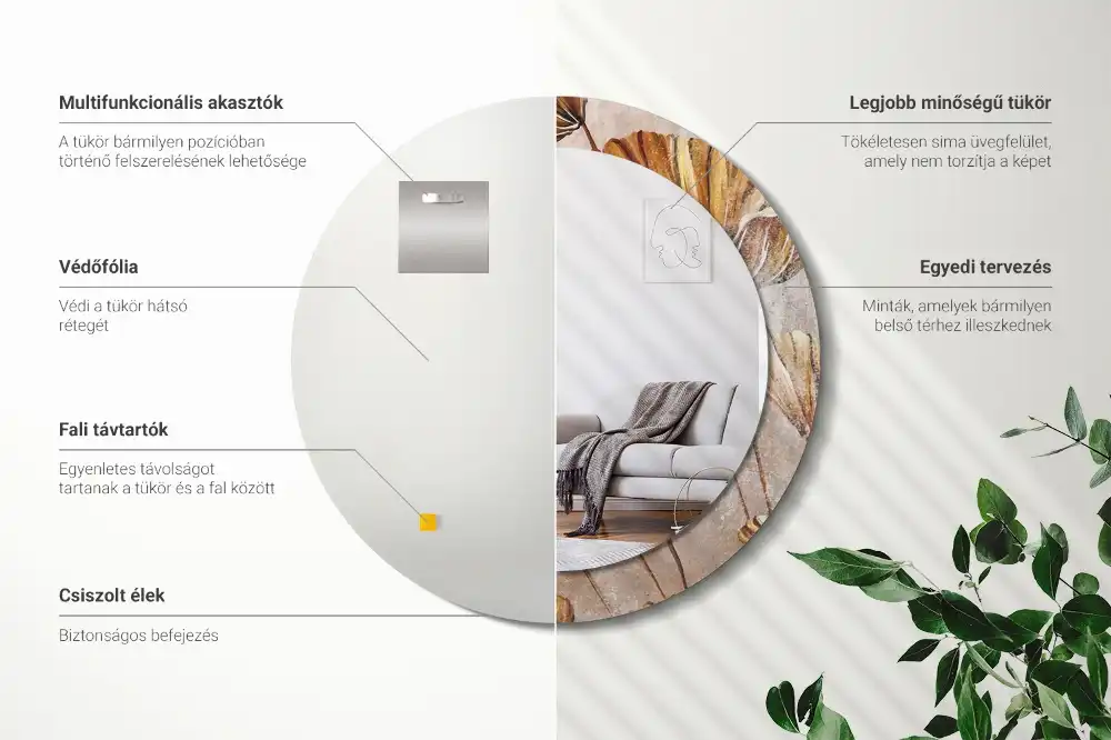 Round decorative mirror Boho leaves