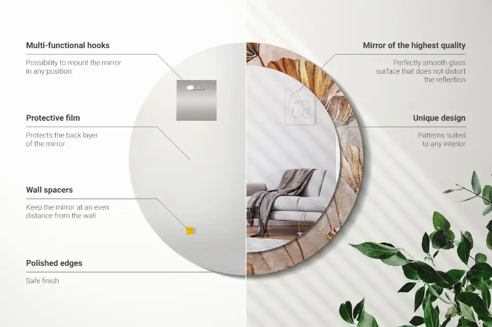 Round decorative mirror Boho leaves