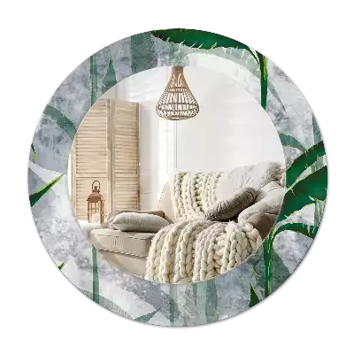 Round mirror frame with print Tropical leaves
