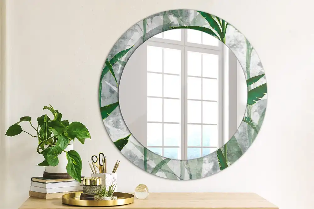 Round mirror frame with print Tropical leaves