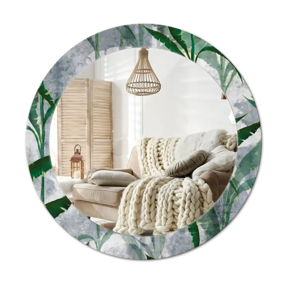 Round mirror frame with print Tropical leaves
