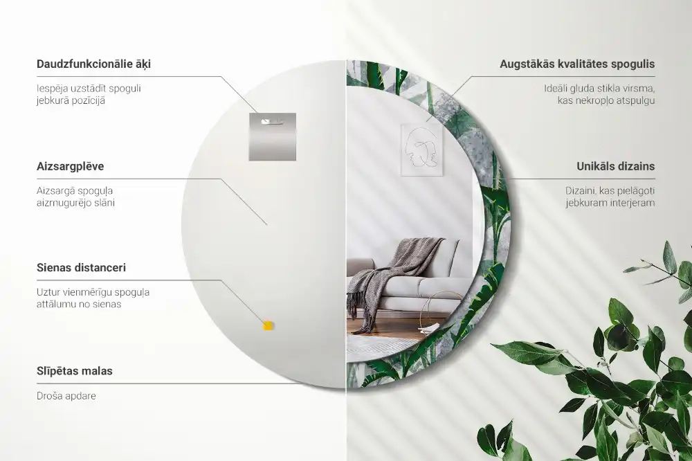 Round mirror frame with print Tropical leaves