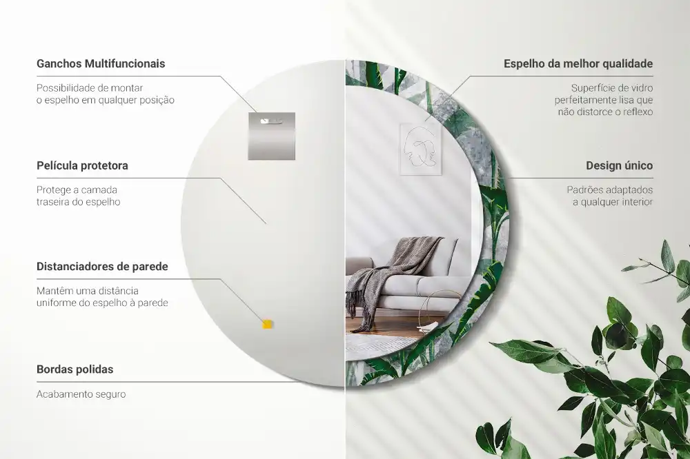 Round mirror frame with print Tropical leaves