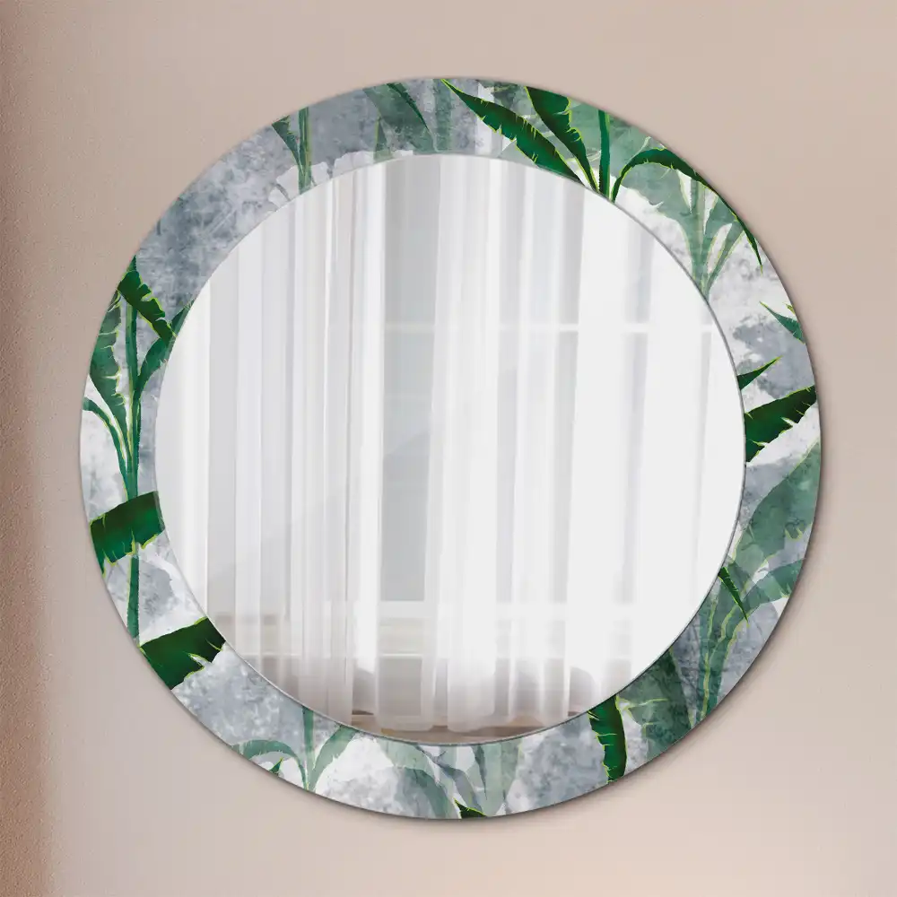 Round mirror frame with print Tropical leaves