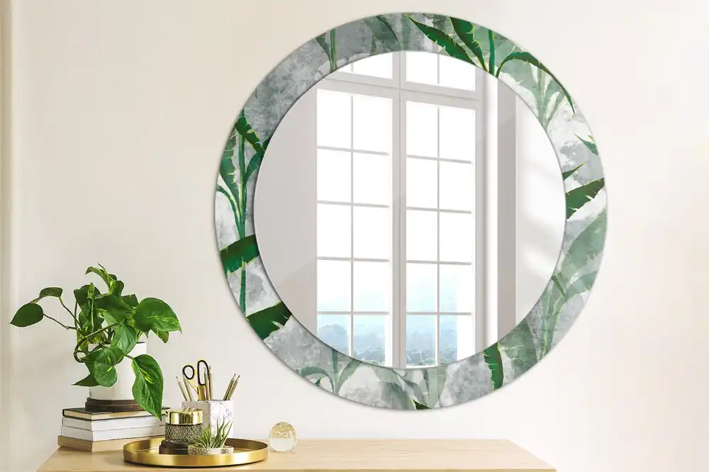 Round mirror frame with print Tropical leaves