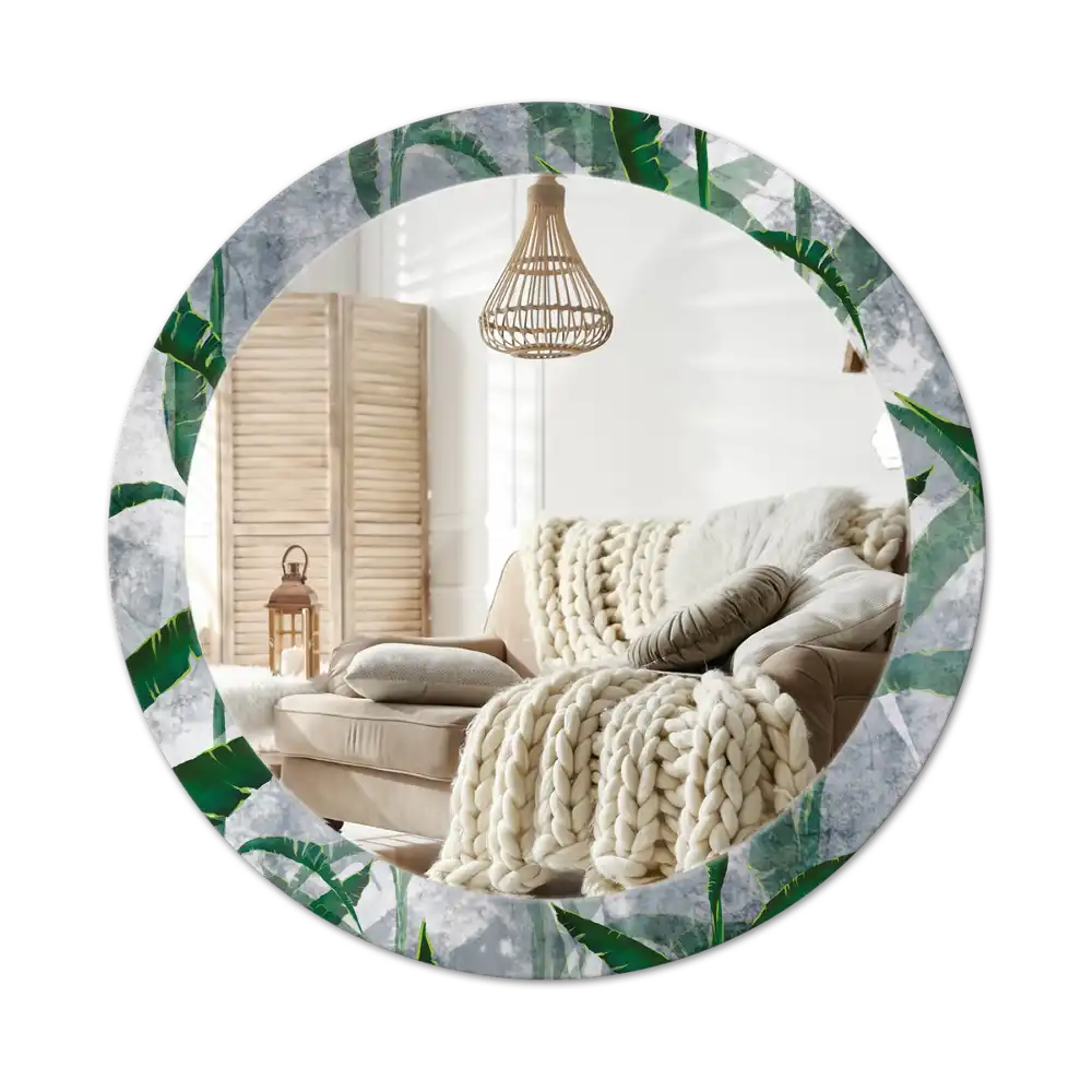 Round mirror frame with print Tropical leaves