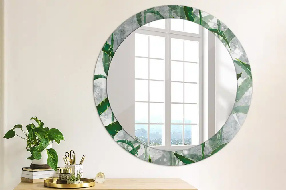 Round mirror frame with print Tropical leaves