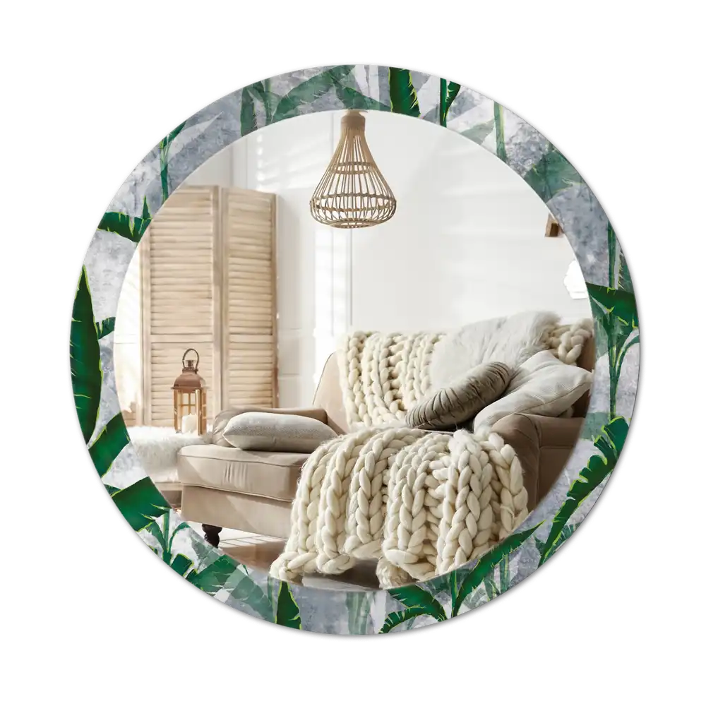 Round mirror frame with print Tropical leaves