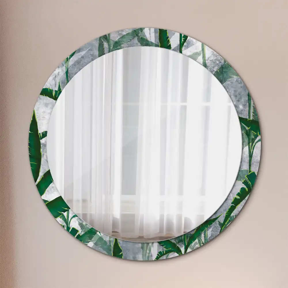 Round mirror frame with print Tropical leaves
