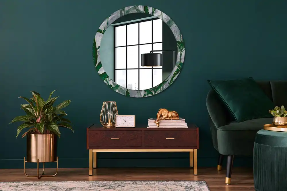 Round mirror frame with print Tropical leaves