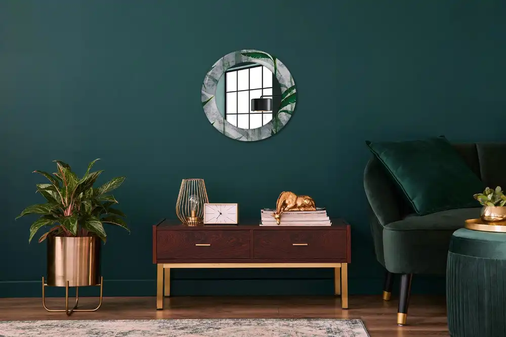 Round mirror frame with print Tropical leaves