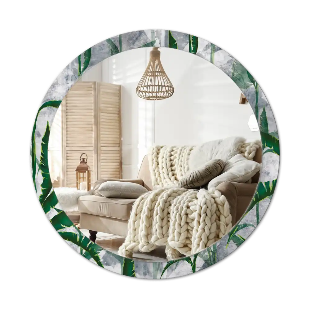 Round mirror frame with print Tropical leaves