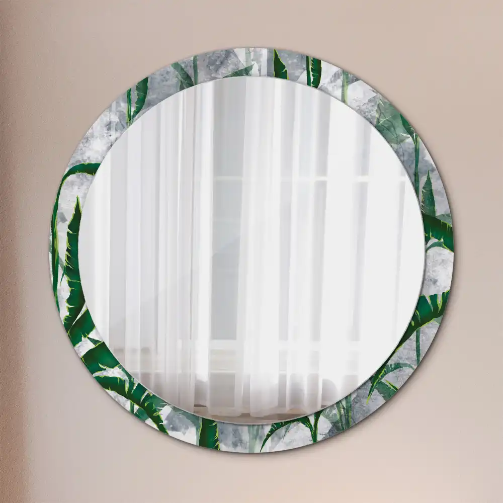 Round mirror frame with print Tropical leaves