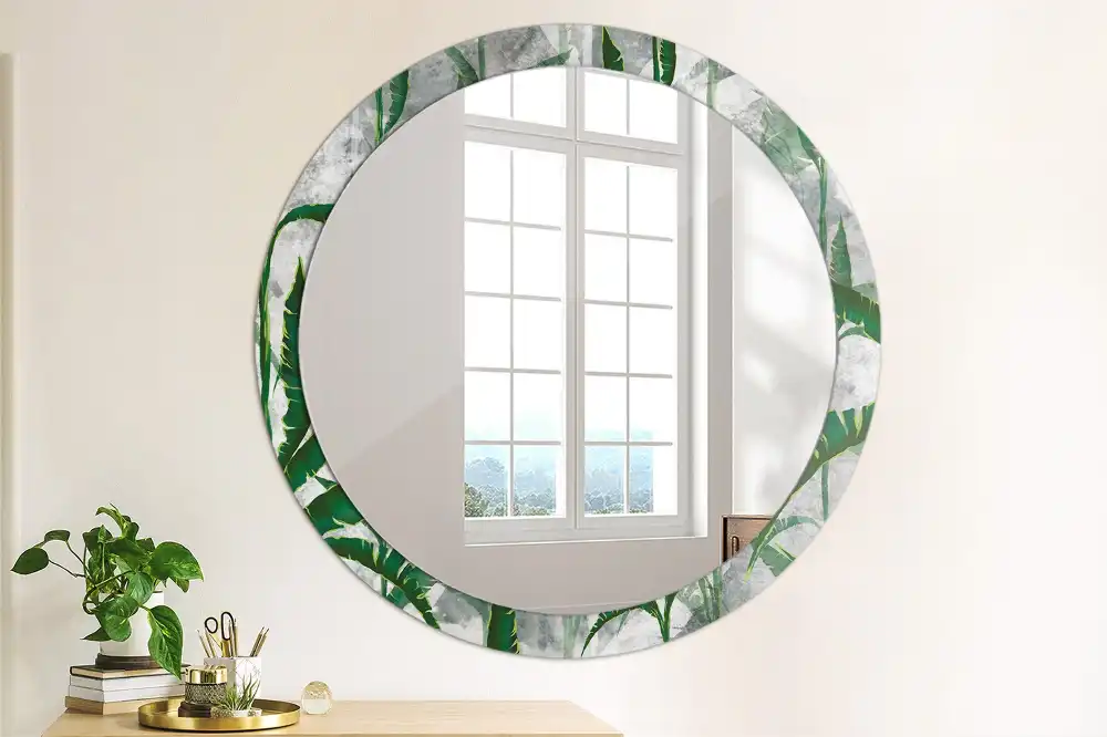 Round mirror frame with print Tropical leaves