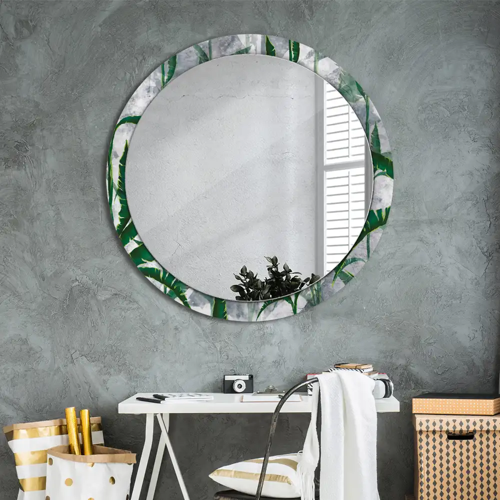 Round mirror frame with print Tropical leaves