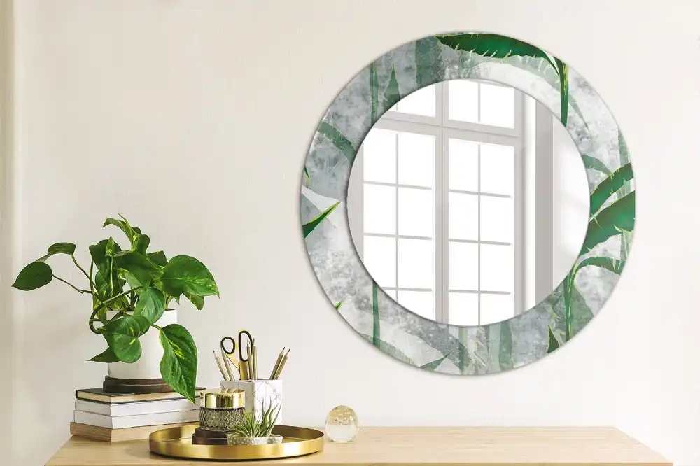 Round mirror frame with print Tropical leaves