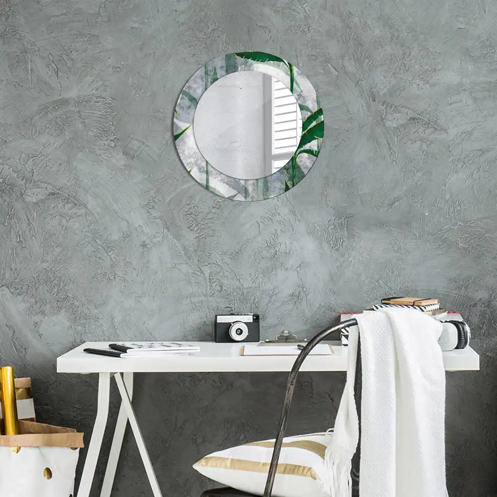 Round mirror frame with print Tropical leaves