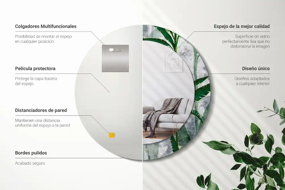 Round mirror frame with print Tropical leaves