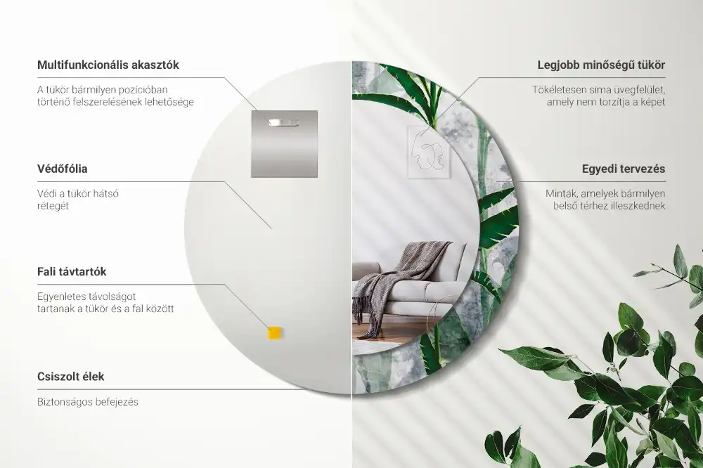 Round mirror frame with print Tropical leaves