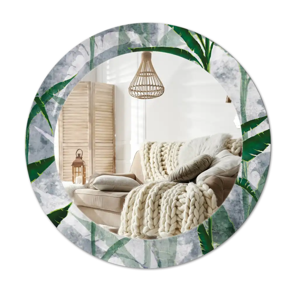 Round mirror frame with print Tropical leaves