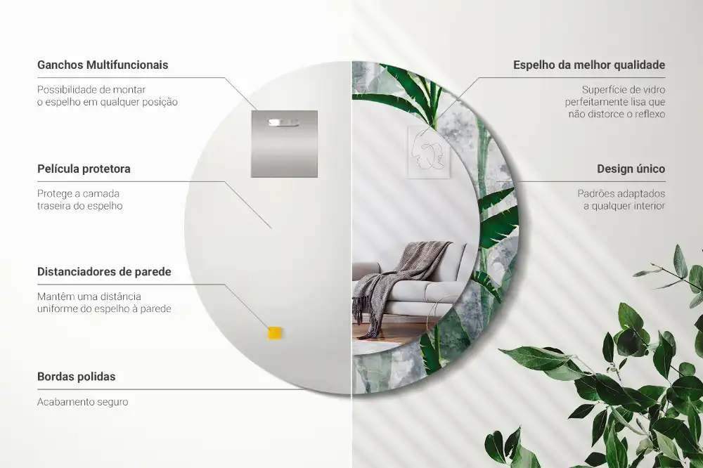 Round mirror frame with print Tropical leaves