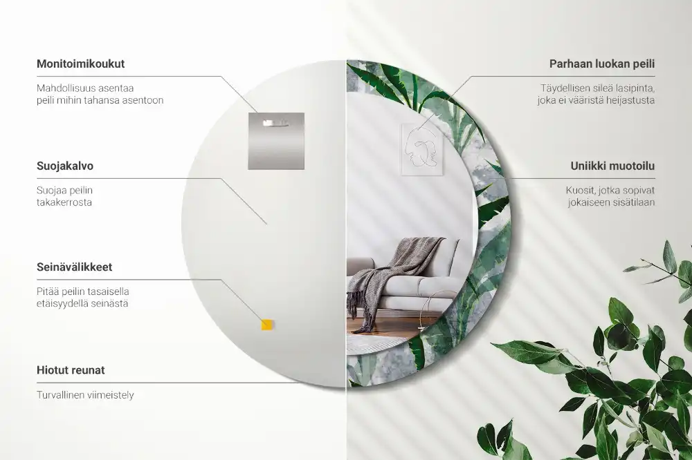 Round mirror frame with print Tropical leaves