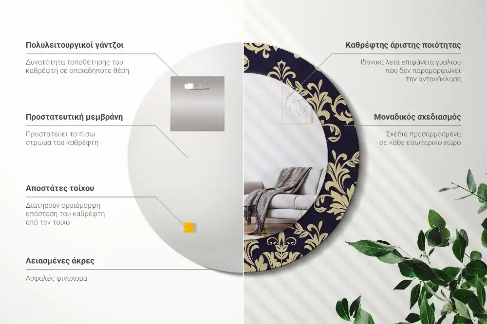 Round wall mirror decor Floral pattern