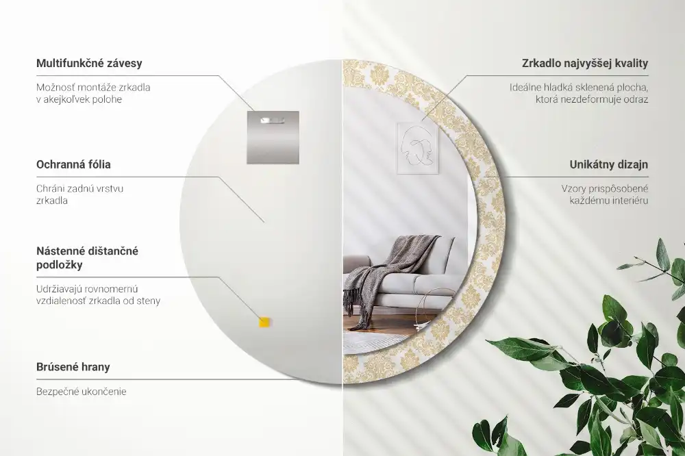 Round decorative mirror Baroque pattern