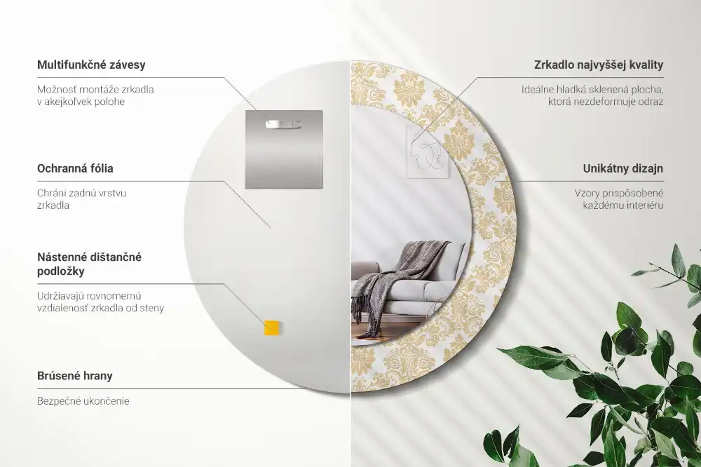 Round decorative mirror Baroque pattern
