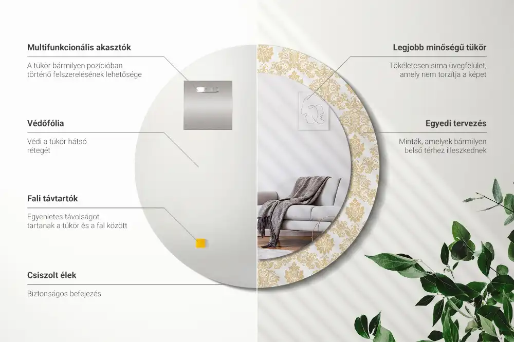 Round decorative mirror Baroque pattern