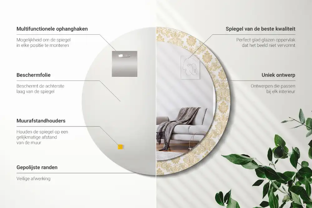 Round decorative mirror Baroque pattern