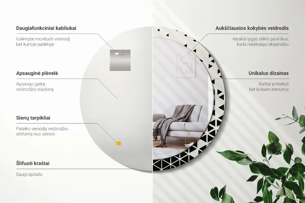 Round printed mirror Geometric abstraction