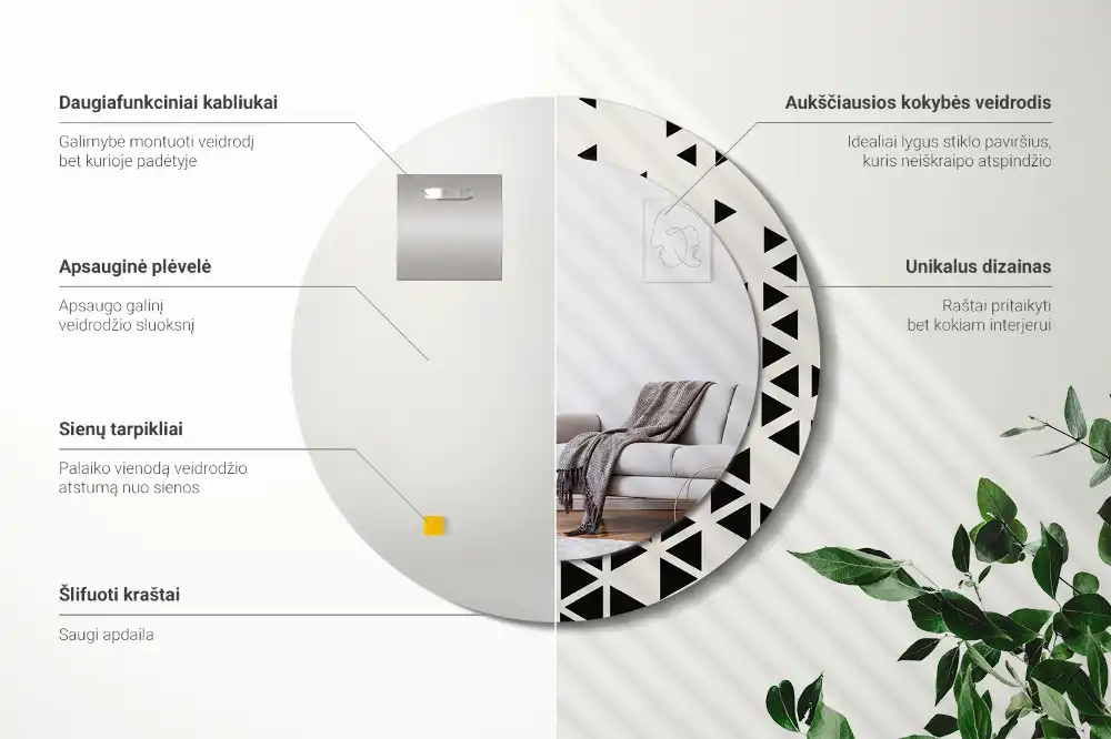 Round printed mirror Geometric abstraction