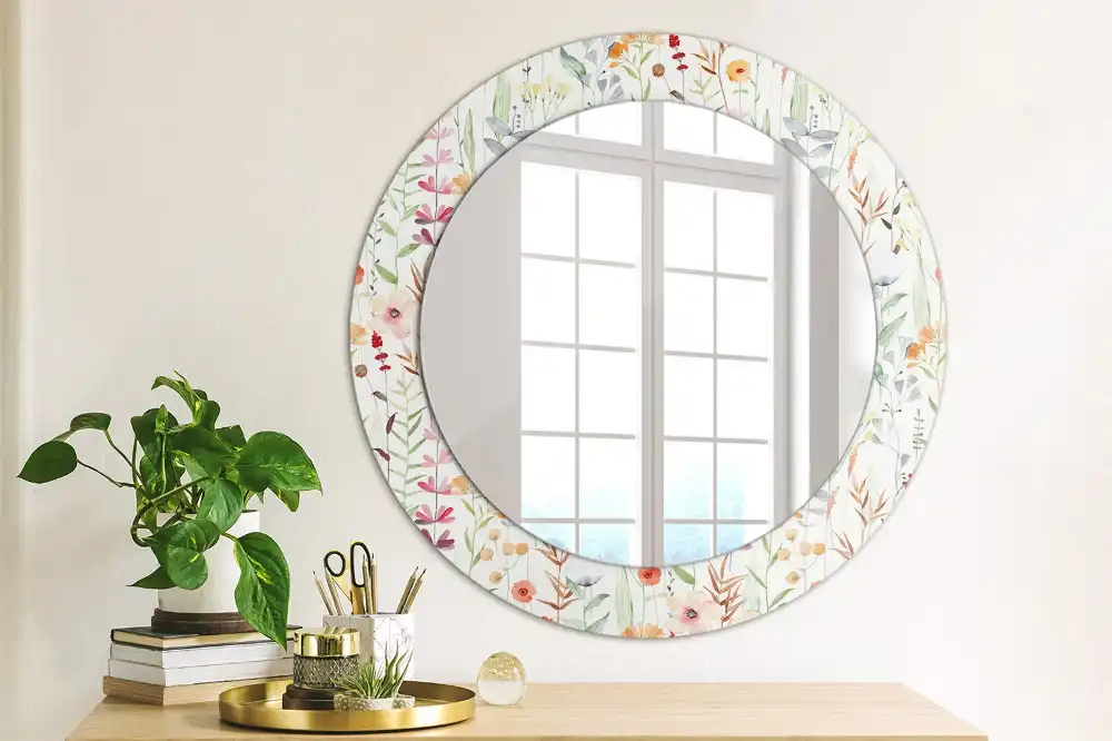 Round printed mirror Wild flowers