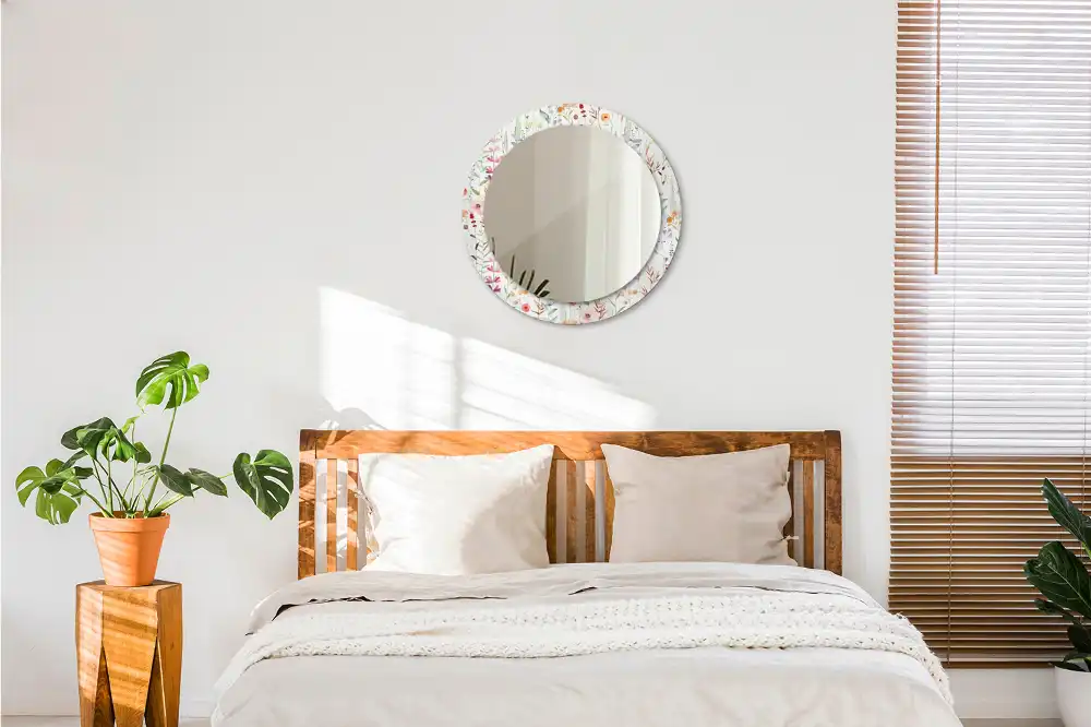 Round printed mirror Wild flowers