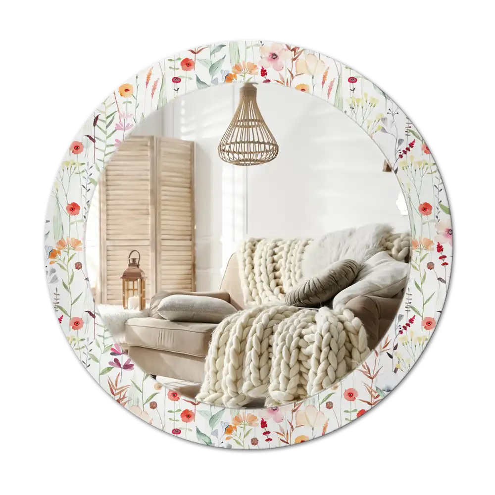Round printed mirror Wild flowers
