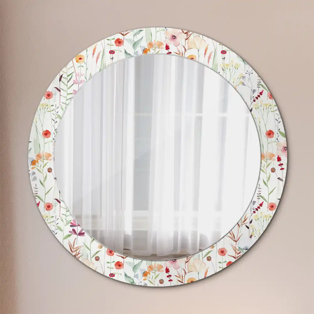 Round printed mirror Wild flowers