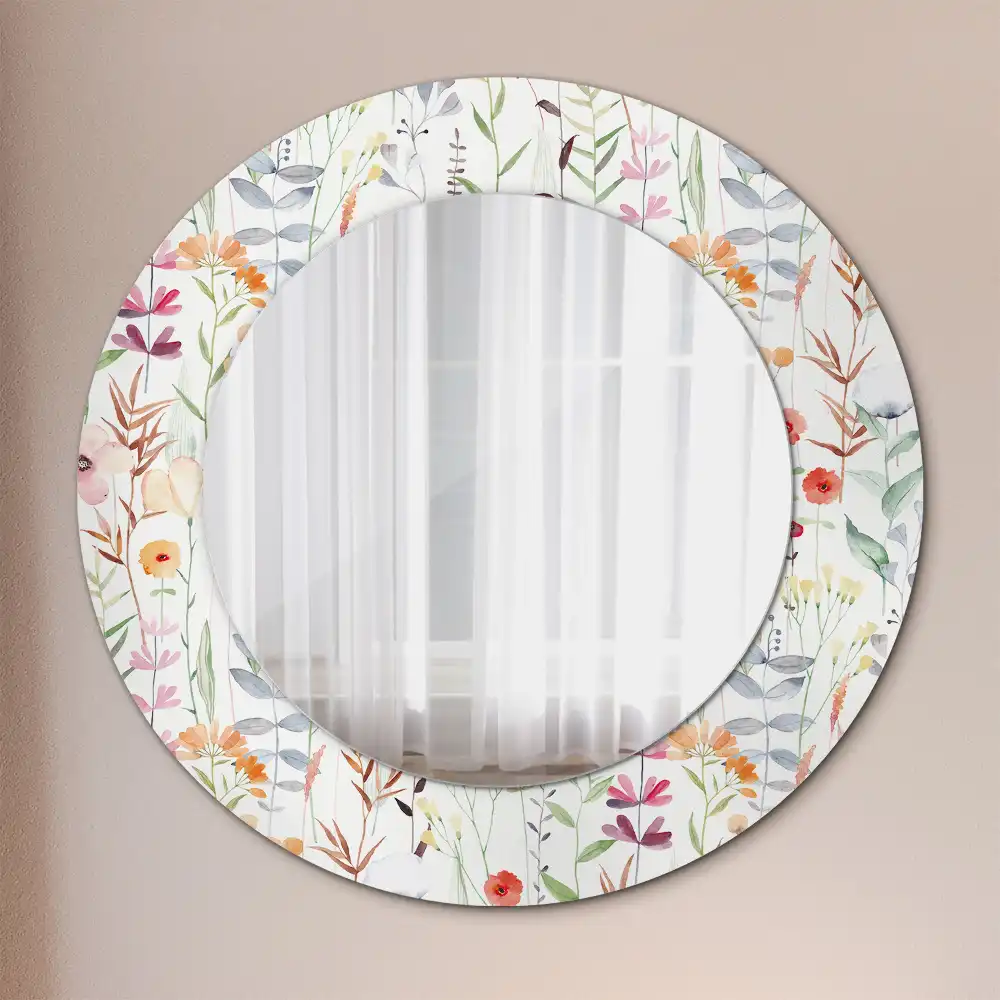 Round printed mirror Wild flowers